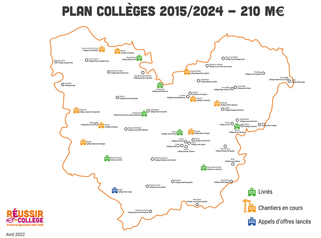 carte de l Eure avec l emplacement des colleges