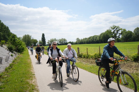 Cycliste sur une voie verte dans la nature